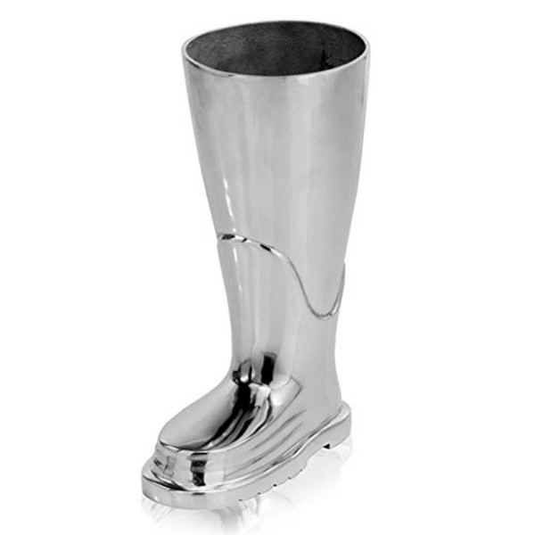 Modern Day Accents Bombero, Floor, Boot, Shoe, Aluminum, Silver, Stand, Umbrella Holder, Home, Office D?Cor, 10.5