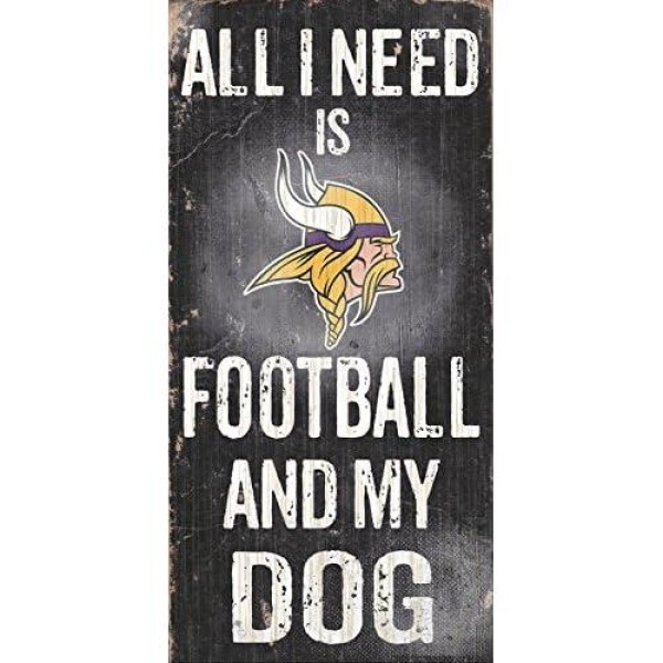 Nfl Football And Dog Wood Sign, Minnesota Vikings