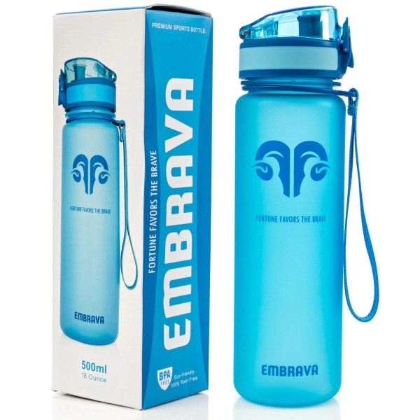 Embrava Best Sports Water Bottle - 17Oz Small - Eco Friendly & Bpa-Free Plastic - For Running, Gym, Yoga, Outdoors And Hiking - Fast Water Flow, Flip Top, Opens With 1-Click - Leak-Proof Lid