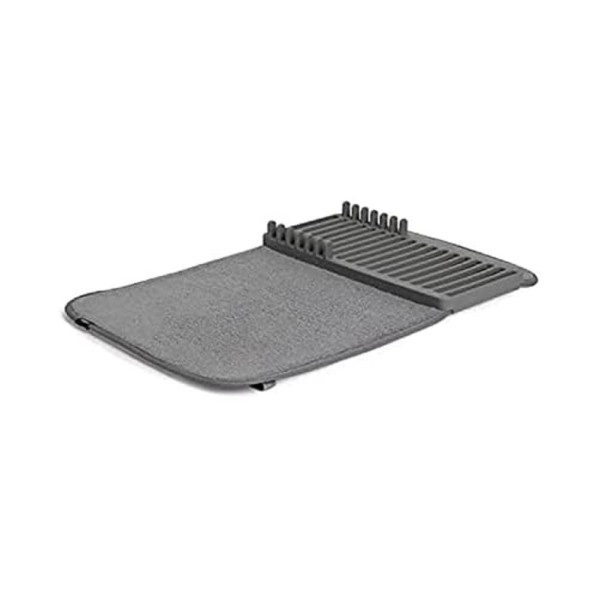 Umbra Udry Rack And Microfiber Dish Drying Mat-Space-Saving Lightweight Design Folds Up For Easy Storage, Mini, Charcoal