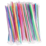 200Pcs 10.3 Inch Colorful Flexible Drinking Straws,Individual Package Disposable Plastic Straws,Extra Long Flexible Party Fancy Straws.