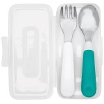 Oxo Tot On-The-Go Fork And Spoon Set, Stainless Steel, Tpr, Plastic - Teal