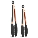 Cook With Color Stainless Steel Silicone Tipped Kitchen Food Bbq And Cooking Tongs Set Of Two 9 And 12 For Non Stick Cookware, Bpa Fee, Stylish, Sturdy, Locking, Grill Tongs, Rose Gold And Black