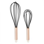 Cook With Color Silicone Whisks For Cooking, Stainless Steel Wire Whisk Set Of Two - 10 And 12, Heat Resistant Kitchen Whisks, Balloon Whisk For Nonstick Cookware - Rose Gold And Black