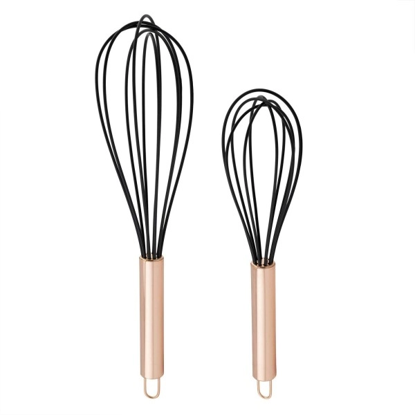 Cook With Color Silicone Whisks For Cooking, Stainless Steel Wire Whisk Set Of Two - 10 And 12, Heat Resistant Kitchen Whisks, Balloon Whisk For Nonstick Cookware - Rose Gold And Black