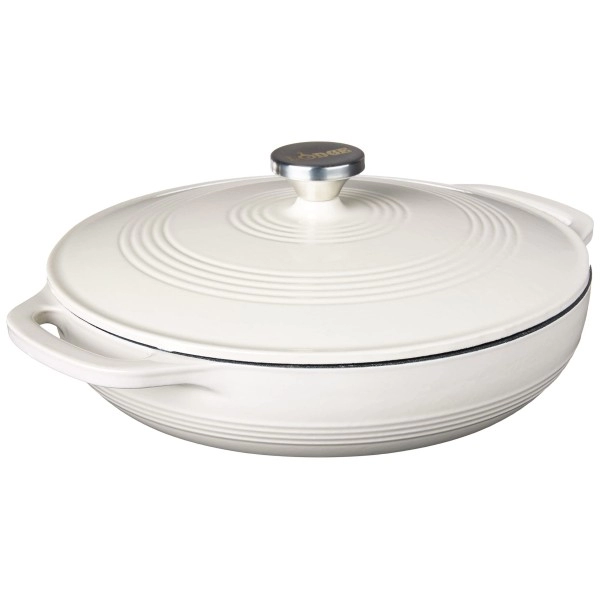 Lodge 3.6 Quart Enameled Cast Iron Oval Casserole With Lid- Dual Handles - Oven Safe Up To 500 F Or On Stovetop - Use To Marinate, Cook, Bake, Refrigerate And Serve - Oyster White