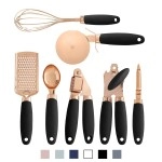 Cook With Color 7 Pc Kitchen Gadget Set Copper Coated Stainless Steel Utensils With Soft Touch Black Handles