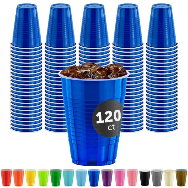 Decorrack 120 Party Cups 12 Oz Disposable Plastic Cups For Birthday Party Bachelorette Camping Indoor Outdoor Events Beverage Drinking Cups (Blue, 120)