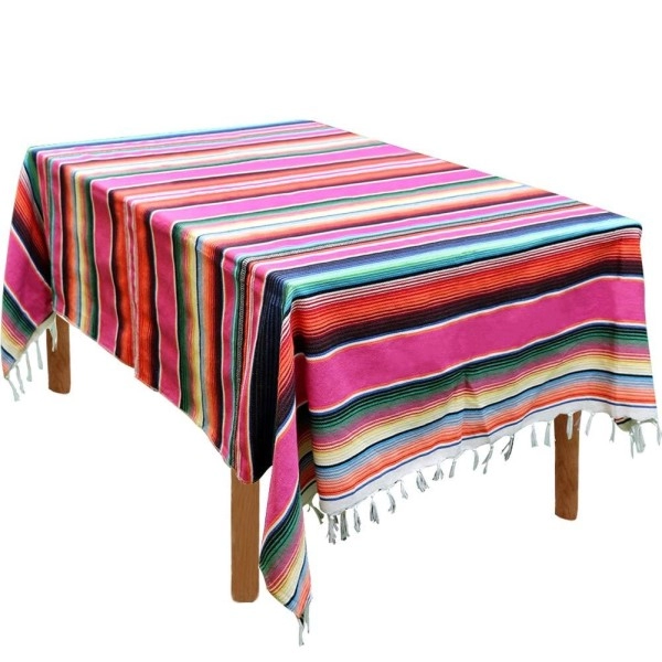 Fowecelt Mexican Serape Blanket Tablecloth 59 X 84 Inch For Mexican Party Wedding Decorations Outdoor Picnics Dining Table, Large Square Fringe Cotton Handwoven Table Cloth