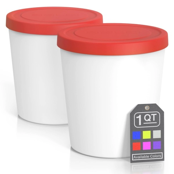 Balci - Premium Ice Cream Containers (2 Pack - 1 Quart Each) Perfect Freezer Storage Tubs With Lids For Ice Cream, Sorbet And Gelato! - Red