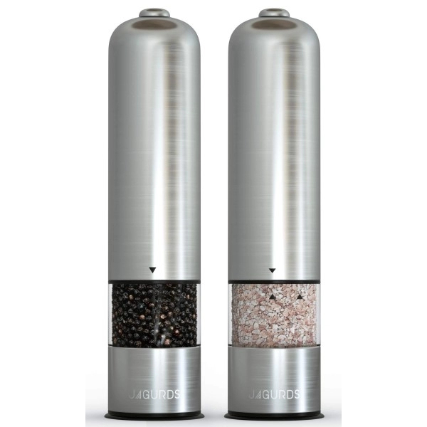 Electric Salt And Pepper Grinder Set - Automatic, Refillable, Battery Operated Stainless Steel Spice Mills With Light - One Handed Push Button Peppercorn Grinders And Sea Salt Mills