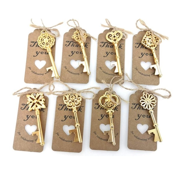 80Pcs Skeleton Key Bottle Opener Wedding Party Favor Souvenir Gift With Escort Tag And Jute Rope(Gold Tone,8 Styles)