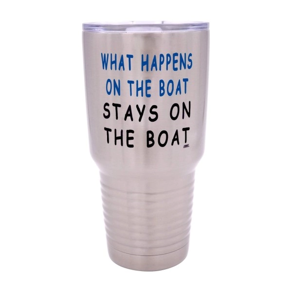 Rogue River Tactical Large Funny Fishing 30 Ounce Travel Tumbler Mug Cup W/Lid What Happens On The Boat Stays On The Boat Fishing Gift Fish