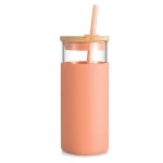 Tronco 20Oz Glass Tumbler Glass Water Bottle Straw Silicone Protective Sleeve Bamboo Lid - Bpa Free (Papaya/ 1 Pack)