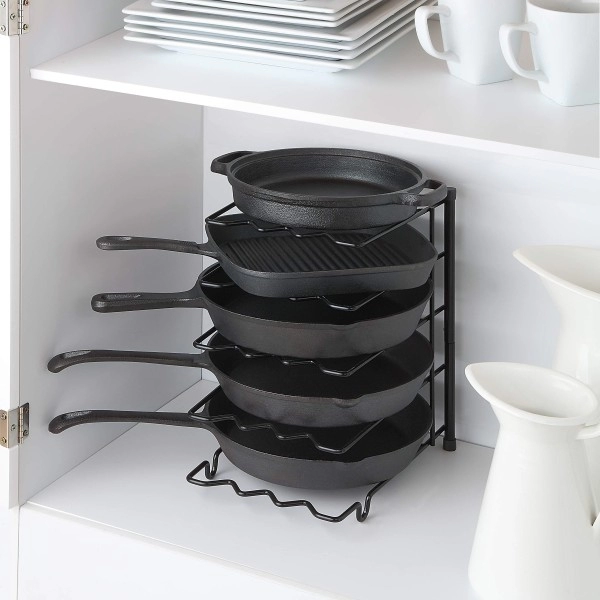 Sunnypoint Metal Heavy Duty Kitchen Countertop Cabinet Pantry Pan, Pot Lid, And Pot Organizer Rack Holder, 9.13 X 10.43 X 13.78 Inch, Black