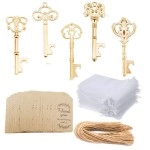 Awtlife 50 Pcs Kc Gold Skeleton Key Bottle Opener 5 Style With Tag Cards Sheer Bag For Wedding Party Favors Christmas