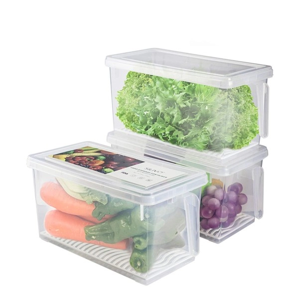 Silivo Lettuce Keeper For Fridge(3 Pack)- 4.5L Vegetable Storage Containers For Refrigerator With Drain Tray Keep Fresh For Veggies And Salad