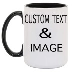 Customized 15Oz Ceramic Coffee Mugs With Personalized Text And Photo Image Upload Novelty , Personalize With Different Design And Images, Custom Gift (Black)