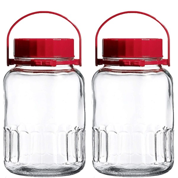 1 Gallon Glass Jar With Lid Wide Mouth Airtight Plastic Pour Spout Lids Bulk-Dry Food Storage Pickling Mason Jar Canister Raw Milk Bottle Jug Fermenting Sun Tea Kombucha Kefir Water Storing Canning