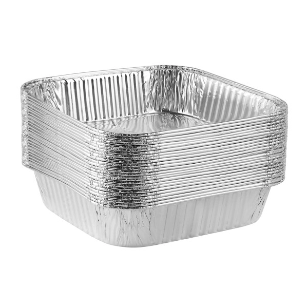 Plasticpro Disposable 8'' X 8'' X 2'' Inch Square Aluminum Tin Foil Baking Pans Bakeware - Cookware Perfect For Baking Cakes, Breads, Brownies, Bread, Meatloaf, Lasagna, Pack Of 25