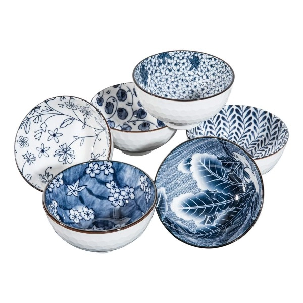 Swuut Japanese Style Ceramic Cereal Bowls,10 Ounces Salad,Soup,Rice Bowl Set,Blue And White (4.5 Inch)