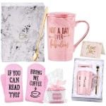 Rmeosye Birthday Gifts For Women, Not A Day Over Fabulous Mug, Funny Gifts For Mom, Wife, Daughter, Sister, Aunt, Cousins, Friends, Coworkers, 14 Oz Marble Ceramic Coffee Cup Set (Pink)