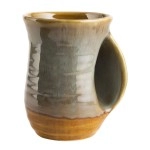 Hand Warmer Mug, Handmade Pottery Ceramic And Hand Painted - The Contoured Pocket Will Hold Warmth From The Heat Of Your Drink To Keep Your Fingers Warm, Comfy Handwarmer (Desert Green) (Right Hand)