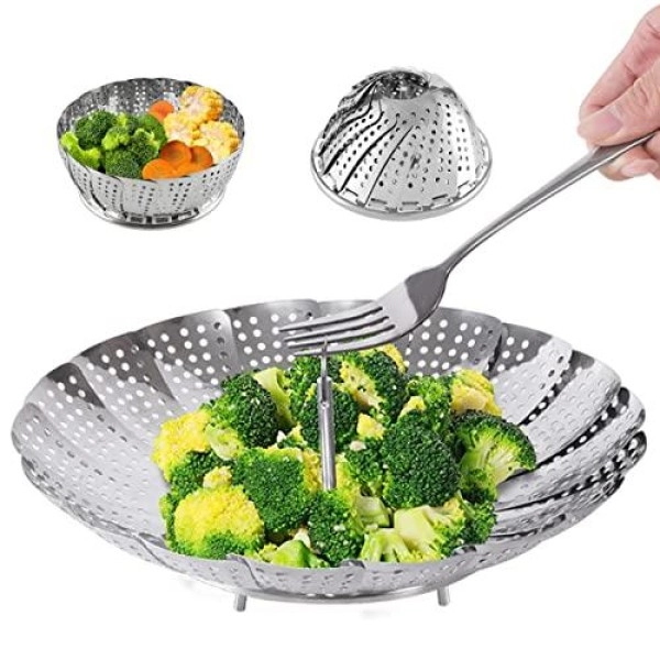 Steamer Basket Stainless Steel Instant Pot Accessories For Food And Vegetable, Zocy Premium Expandable Steam Basket To Fit Various Size Pots Medium (6.1