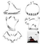 Halloween Cookie Cutters - 5 Pieces Cookie Cutters Shape - Pumpkin, Bat, Ghost, Cat And Witch Hat Shapes For Halloween Food Party Decorations