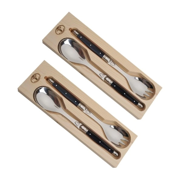 (D) Laguiole Flatware, Jean Dubost Salad Servers In A Tray 2-P 2 Pack (Black)