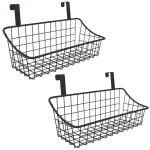 Lelecat Basket With Hook Grid Storage Basket, Hang It Behind A Door Or On A Railing, Over The Cabinet Door, Small, Black,2 Pack