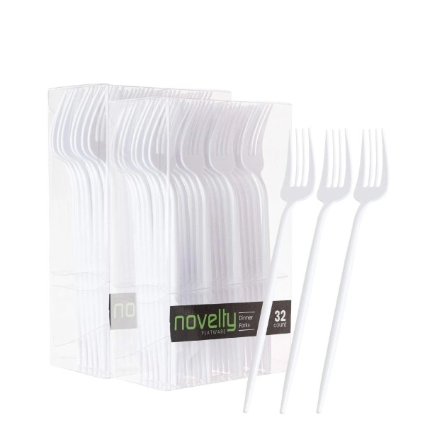 Novelty Modern Flatware, Cutlery, Disposable Plastic Dinner Forks Luxury White 64 Count