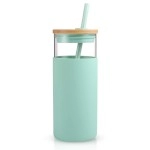 Tronco 20Oz Glass Tumbler Glass Water Bottle Straw Silicone Protective Sleeve Bamboo Lid - Bpa Free (Midnight Green/ 1 Pack)