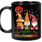 Perfectostore Gnomes Thanksgiving, Halloween And Merry Christmas - Happy Hallothanksmas Gnomes, Cat, Unicorn Tee 2020-2021 Gift Cups - Ceramic Coffee Mug (Black11Oz)