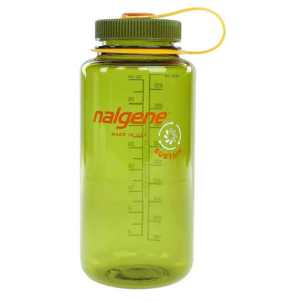 Nalgene Sustain Tritan Bpa-Free Water Bottle Made With Material Derived From 50% Plastic Waste, 32 Oz, Wide Mouth,Olive