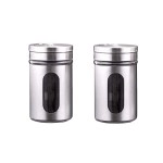 Set Of 2 Salt And Pepper Shakers Stainless Steel Glass With Lids 3 Ounces For Storing Salt And Pepper, Spices And Seasonings With Viewing Window