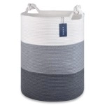 Comse Extra Large Laundry Hamper, Laundry Basket, Blanket Basket,Tall Basket, 15.7X 21.7, Cotton Rope Basket, Woven Laundry Basket, Toy Basket, Woven Basket, Clothes Baskets,White/Gray