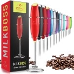 Zulay Powerful Milk Frother Handheld Foam Maker For Lattes - Whisk Drink Mixer For Coffee, Mini Foamer For Cappuccino, Frappe, Matcha, Hot Chocolate By Milk Boss (Red/Lime)