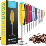 Zulay Powerful Milk Frother Handheld Foam Maker For Lattes - Whisk Drink Mixer For Coffee, Mini Foamer For Cappuccino, Frappe, Matcha, Hot Chocolate By Milk Boss (Yellow/Teal)