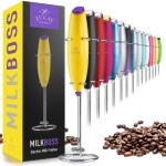 Zulay Powerful Milk Frother Handheld Foam Maker For Lattes - Whisk Drink Mixer For Coffee, Mini Foamer For Cappuccino, Frappe, Matcha, Hot Chocolate By Milk Boss (Yellow/Purple)