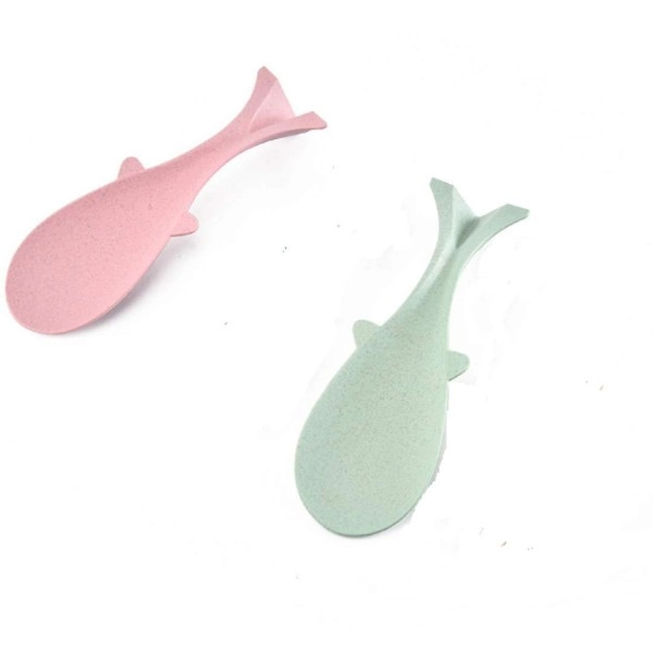 Premium Wheat Straw Whale Shaped Standing Rice Spoons Non-Stick Rice Paddle Spoon Cooker Household Kitchen Scoop Tool,Pink And Green