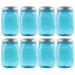 Cornucopia 16Oz Plastic Mason Jars (8-Pack, Blue W/Silver Metal Lids); Pet Bpa-Free Mason Jars With One Piece Lids, 2-Cup/Pint Capacity