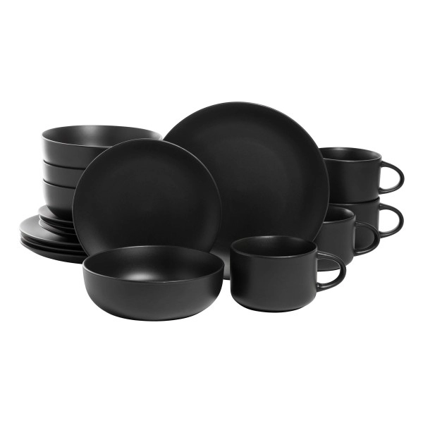 10 Strawberry Street Wazee Matte Coupe Dinnerware Set, 16 Pc, Black