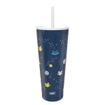 Zak Designs Disney Mickey Mouse Vacuum Insulated Stainless Steel Travel Tumbler With Splash-Proof Lid, Includes Reusable Plastic Straw And Fits In Car Cup Holders (18/8 Ss, 25 Oz, Space)