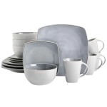 Gibson Soho Lounge Square Reactive Glaze Stoneware Dinnerware Set, Service For 4 (16Pc), Light Gray