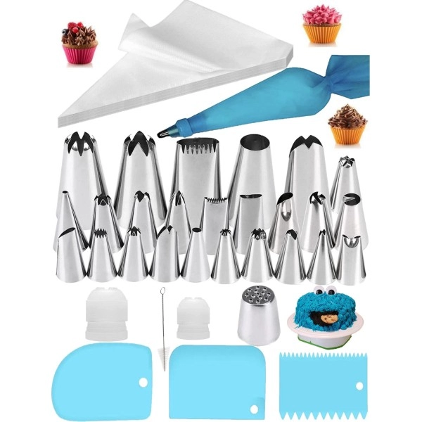 Cake Piping Set For Baking With Reusable Piping Bags And Tips, Standard Converters, Silicone Rings, Decorating Supplies For Deviled Egg , Cupcake And Cookie Icing