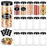 Plastic Jar With Lids 16Oz Clear Empty Containers 16Pcs Straight Cylinders Storage Jars With Airtight Black Lid Stackable Refillable Round Plastic Jars For Kitchen Food & Home Storage