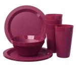 Us Acrylic Newport Plastic Plate, Bowl And Tumbler Dinnerware Set For 4 In Pink Berry 12-Piece Drinking And Dining Set Reusable, Bpa-Free, Made In The Usa, Top-Rack Dishwasher Safe