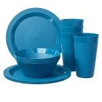 Us Acrylic Newport Plastic Plate, Bowl And Tumbler Dinnerware Set For 4 In Blue Sky 12-Piece Drinking And Dining Set Reusable, Bpa-Free, Made In The Usa, Top-Rack Dishwasher Safe