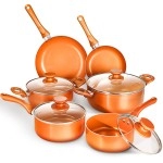 Nonstick Cookware Set, Pots And Pans Set, Ceramic Coating Saucepan For Cooking, Stock Pot With Lid, Frying Pan, Copper, 10 Pieces